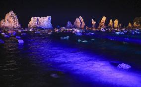 Famous rocks lit up in western Japan