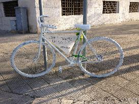 Memorial Ghost Bike For Fallen Cyclist In Bari, Italy