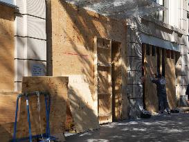 Construction Crews Board Up Windows Near The White House As Election Draws Near.