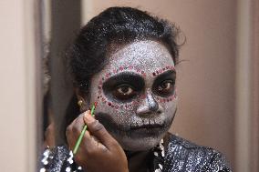 Sugar Skull Make-up On Halloween Night