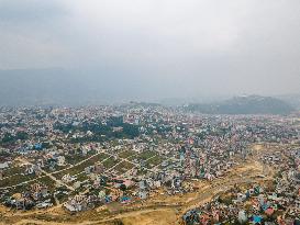 Aerial View Shows Air Pollution In Kathmandu Valley, Nepal.