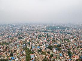 Aerial View Shows Air Pollution In Kathmandu Valley, Nepal.