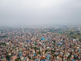 Aerial View Shows Air Pollution In Kathmandu Valley, Nepal.