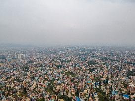 Aerial View Shows Air Pollution In Kathmandu Valley, Nepal.