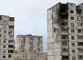 Kyiv apartment block damaged by Russian drone attack