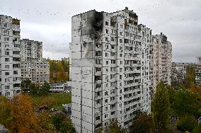 Kyiv apartment block damaged by Russian drone attack