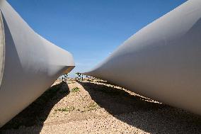 Wind Turbine Installation At Castelluccio Dei Sauri Wind Farm, Italy