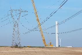 Wind Turbine Installation At Castelluccio Dei Sauri Wind Farm, Italy