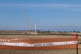 Wind Turbine Installation At Castelluccio Dei Sauri Wind Farm, Italy