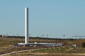 Wind Turbine Installation At Castelluccio Dei Sauri Wind Farm, Italy