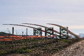 Wind Turbine Installation At Castelluccio Dei Sauri Wind Farm, Italy