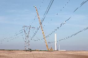 Wind Turbine Installation At Castelluccio Dei Sauri Wind Farm, Italy