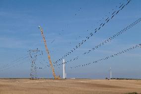 Wind Turbine Installation At Castelluccio Dei Sauri Wind Farm, Italy