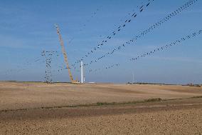 Wind Turbine Installation At Castelluccio Dei Sauri Wind Farm, Italy