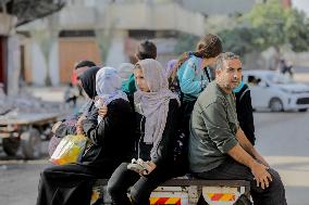 Displaced Palestinians Flee Bombings - Gaza