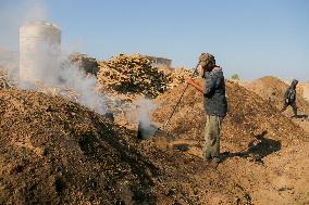 Workers Labor In A Coal-Making Pit - Gaza