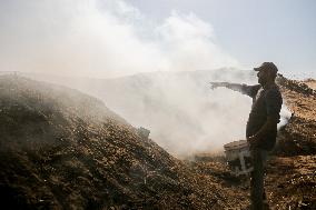 Workers Labor In A Coal-Making Pit - Gaza