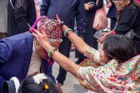 Celebrating Bhaitika Festival In Kathmandu, Nepal.