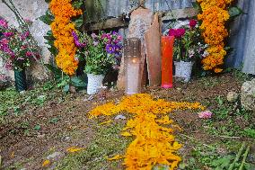 Cemetery Del Carmen Is Decorated Whit Cempaschil Flowers For Day Of The Dead