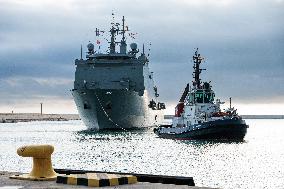 Amphibious Ship Galicia Arrives At The Port Of Valencia