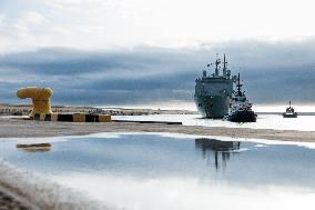 Amphibious Ship Galicia Arrives At The Port Of Valencia