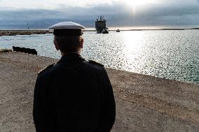 Amphibious Ship Galicia Arrives At The Port Of Valencia