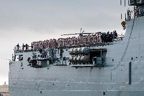 Amphibious Ship Galicia Arrives At The Port Of Valencia