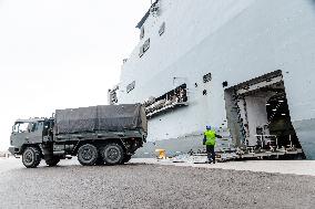 Amphibious Ship Galicia Arrives At The Port Of Valencia