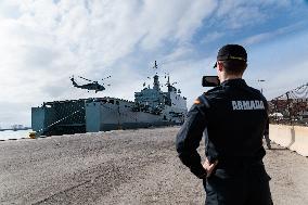 Amphibious Ship Galicia Arrives At The Port Of Valencia