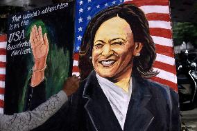 Indian Art Teacher Paints Portrait of Kamala Harris Ahead of 2024 US Elections in Mumbai