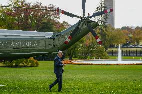 President Biden Returns To The White House On The Eve Of The 2024 Presidential Election.