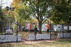 Nov 4th Washington DC 2024 Crews Out Side  Howard University  And The White House Putting Up Fencing