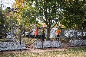 Nov 4th Washington DC 2024 Crews Out Side  Howard University  And The White House Putting Up Fencing