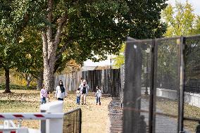 Nov 4th Washington DC 2024 Crews Out Side  Howard University  And The White House Putting Up Fencing