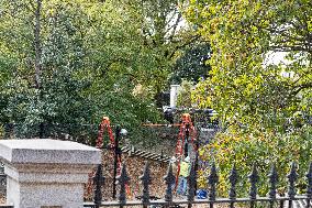 Nov 4th Washington DC 2024 Crews Out Side  Howard University  And The White House Putting Up Fencing