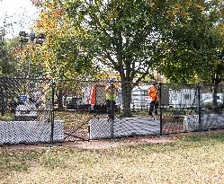 Nov 4th Washington DC 2024 Crews Out Side  Howard University  And The White House Putting Up Fencing