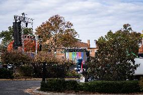 Nov 4th Washington DC 2024 Crews Out Side  Howard University  And The White House Putting Up Fencing