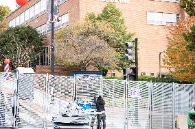 Nov 4th Washington DC 2024 Crews Out Side  Howard University  And The White House Putting Up Fencing