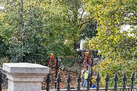 Nov 4th Washington DC 2024 Crews Out Side  Howard University  And The White House Putting Up Fencing