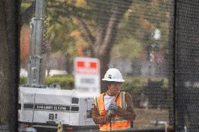 Nov 4th Washington DC 2024 Crews Out Side  Howard University  And The White House Putting Up Fencing