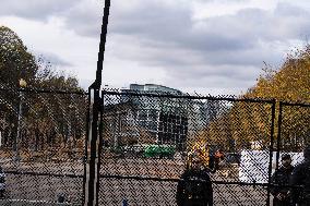 Nov 4th Washington DC 2024 Crews Out Side  Howard University  And The White House Putting Up Fencing