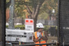 Nov 4th Washington DC 2024 Crews Out Side  Howard University  And The White House Putting Up Fencing