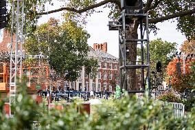 Nov 4th Washington DC 2024 Crews Out Side  Howard University  And The White House Putting Up Fencing