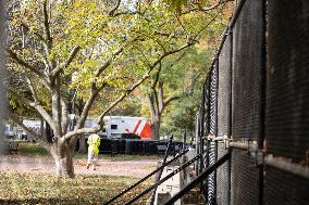 Nov 4th Washington DC 2024 Crews Out Side  Howard University  And The White House Putting Up Fencing