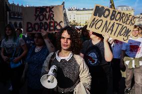 Protest Against Suspending Asylum Rights In Poland