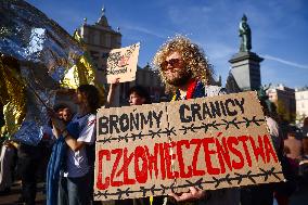 Protest Against Suspending Asylum Rights In Poland