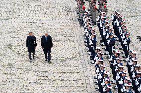 Presidents Macron And Tokaiev At Military Ceremony At Hotel Des Invalides - Paris