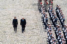 Presidents Macron And Tokaiev At Military Ceremony At Hotel Des Invalides - Paris