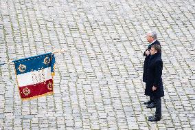 Presidents Macron And Tokaiev At Military Ceremony At Hotel Des Invalides - Paris