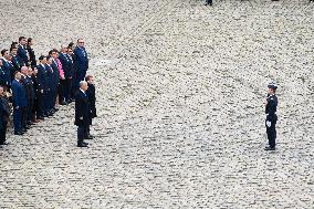 Presidents Macron And Tokaiev At Military Ceremony At Hotel Des Invalides - Paris